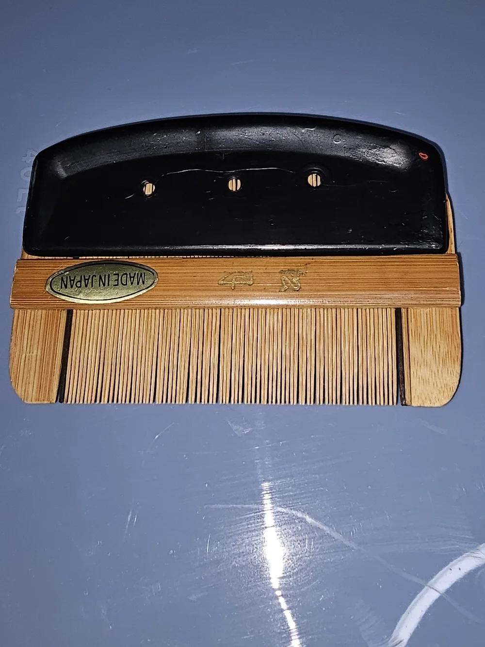 Japanese Vintage Bamboo Pocket Comb with Black & Red Decorative Handle